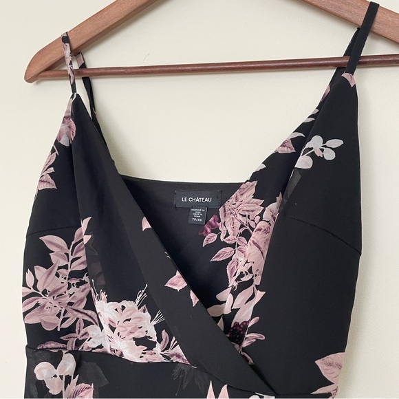 Le Château Y2K Dark Floral Fairy Babydoll Asymmetric Midi Dress Flowy XS Grunge - Picture 5 of 15